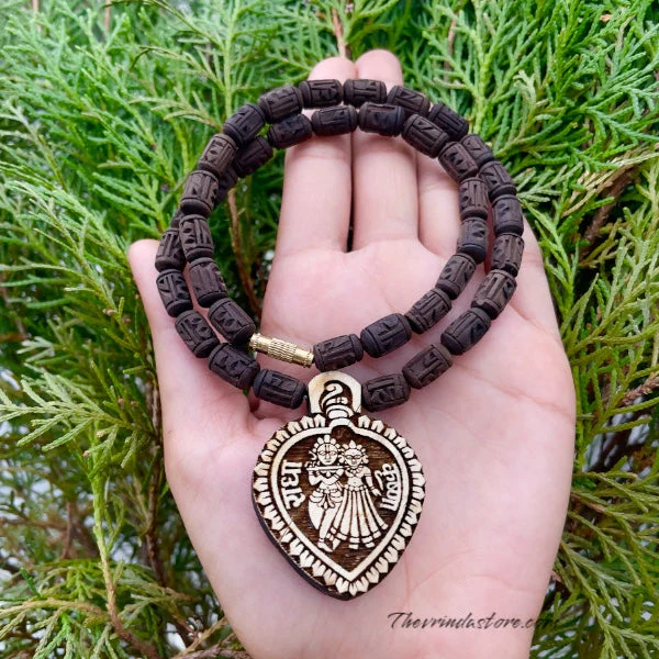 Radha-Krishna Locket & Radha name Dark Brown Original Tulsi Mala