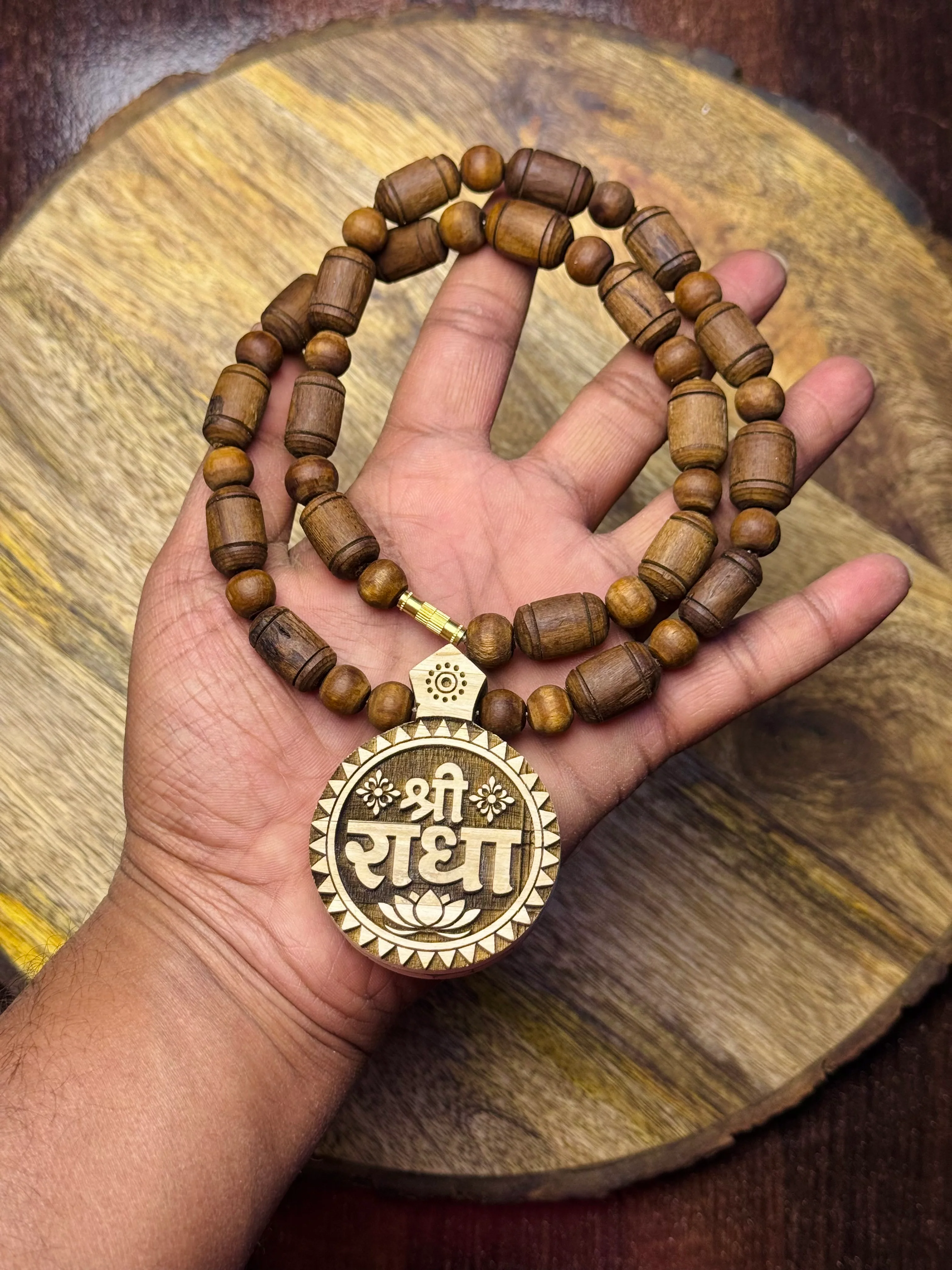 Shri Radha Locket & Brown Original Tulsi Mala - Image 3